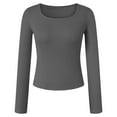 thumbnail image 5 of idosla Womens Long Sleeve Scoop Neck Ribbed Knit Fitted Casual Tops Tee Slim Basic Shirts (Dark Gray, XL), 5 of 6