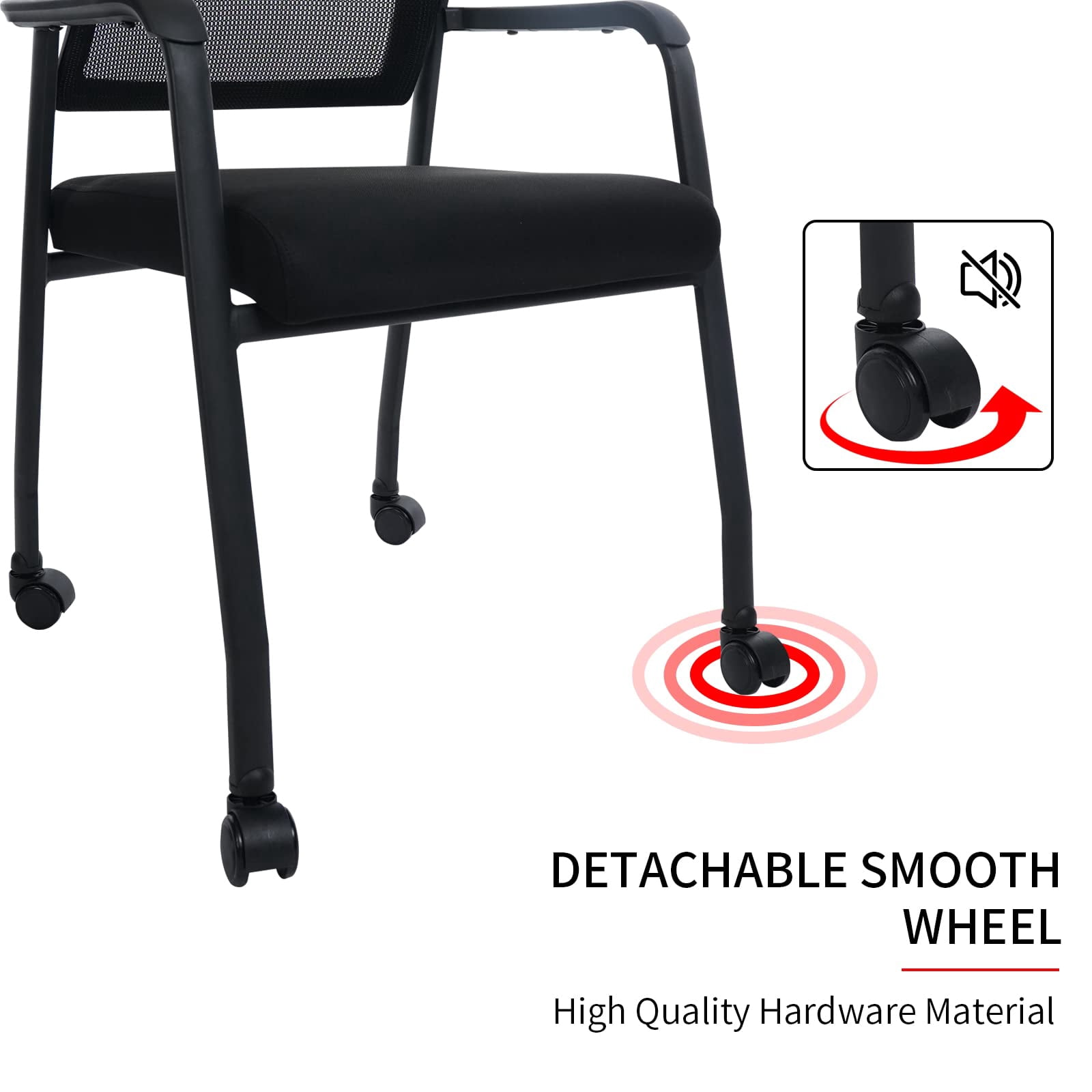 KLASIKA Waiting Room Chairs with Wheels, Adjustable Mesh Backrest, Desk Chair with Ergonomic Lumbar Support and Thickened Seats Cushion, Black
