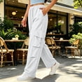 thumbnail image 5 of Womens High Waist Belted Cargo Wide Leg Pants Quick Dry Solid Straight Pockets Casual Long Trousers for Summer Outdoor Streetwear White XL(XL), 5 of 6