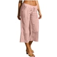 thumbnail image 5 of FAIWAD Linen Pants for Women Wide Leg Drawstring Elastic Waist Trouser Summer Loose Beach Vacation Capris with Pockets, 5 of 8