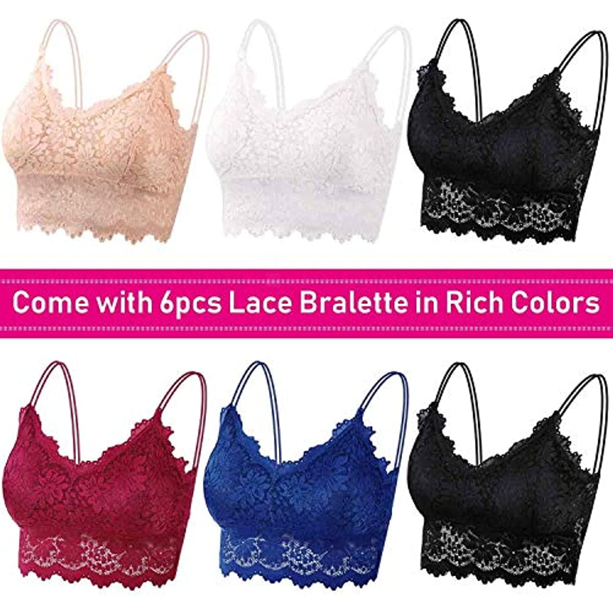 6 Pack Women Lace Bras Top Comfortable Bralette Solid Color Sexy Underwear  Vest Female Hollow Out Wireless Lingerie Seamless Bra 