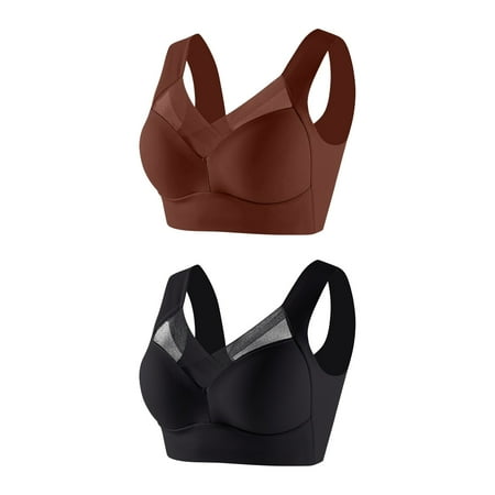 Dazajoo 2PC Plus Size Bras for Women 44dd Breathable Skin-Friendly Solid Color Soft Push Up Underwear 2024 Womens Comfy Soft Full Coverage Everyday Bra Today s Deals Black XXXL