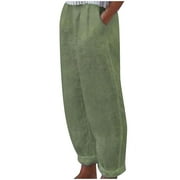 Women's Cotton Linen Cropped Pants Elastic Waist Floral Printed Capris Trousers Summer Lounge Pants with Pockets