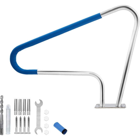 COZONY 39x32" Pool Handrail, Stainless Steel with Blue Grip, 375 lbs Capacity, Secure for Inground Pools, Home, Water Parks