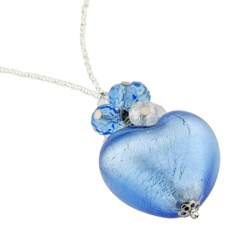 Murano Glass Venetian Love Heart Necklace - Silver and Blue