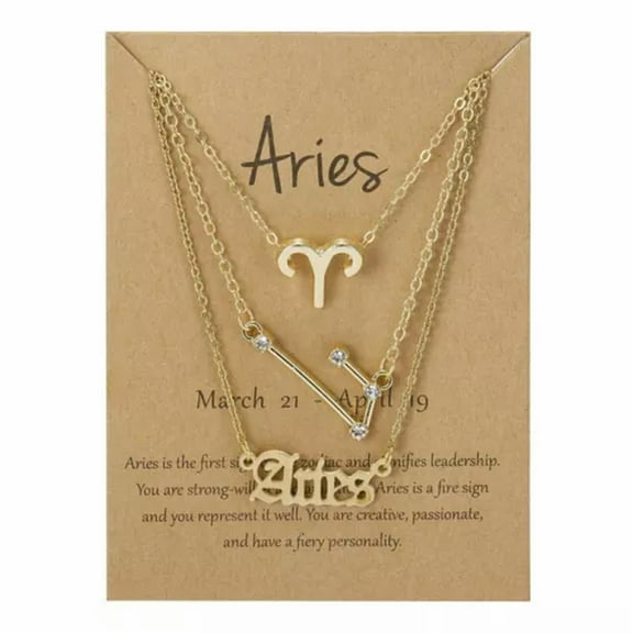 GKNET 3pcs 12 Constellation Zodiac Sign Pendant Necklace Clavicle Chain Women Jewelry-3pcs Mix Aries
