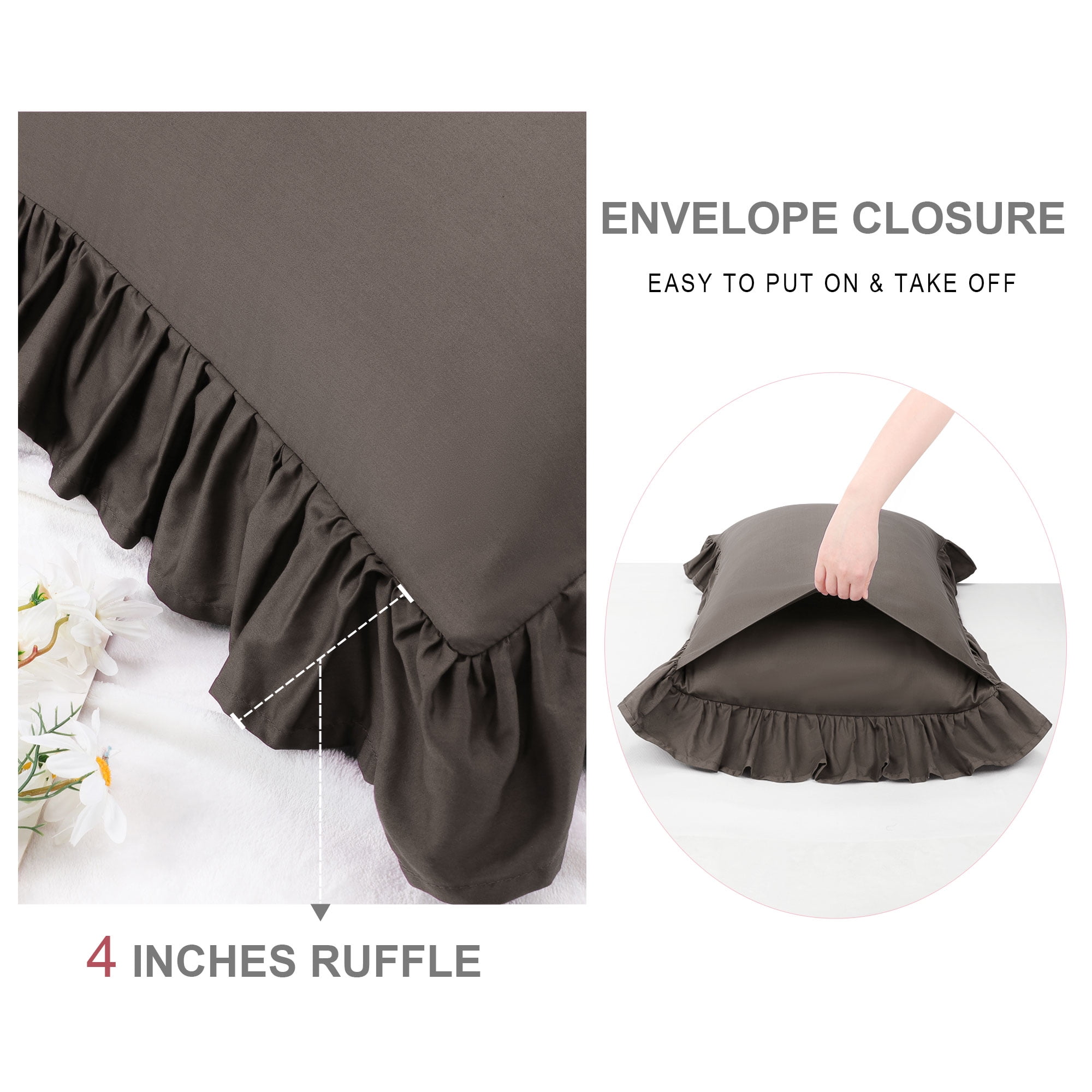 Unique Bargains 2 Pcs 100% Cotton Envelope Closure Ruffled Pillowcases Beaver Queen