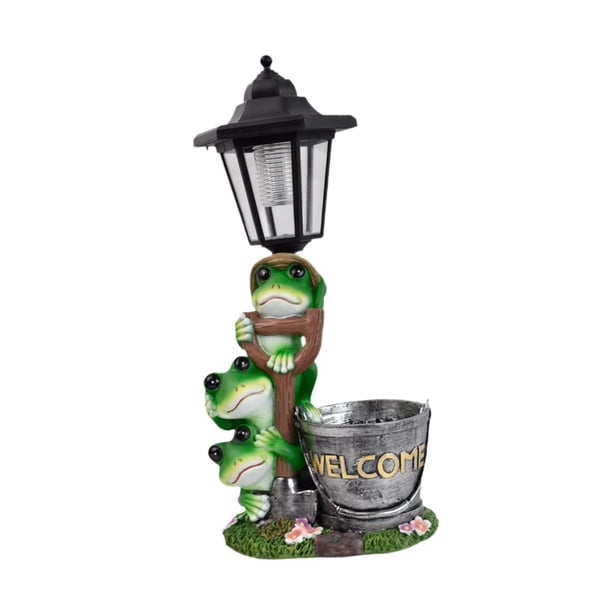 Estatua de rana solar para exteriores con linterna solar, esculturas de jardín para exteriores. 16x10x35cm