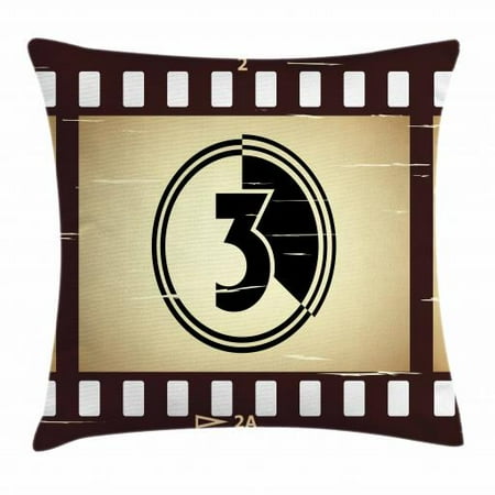 Old Hollywood Throw Pillow Cushion Cover Countdown Ilration Of Vintage Scratch Strip Number Three Decorative Square Accent Case 24