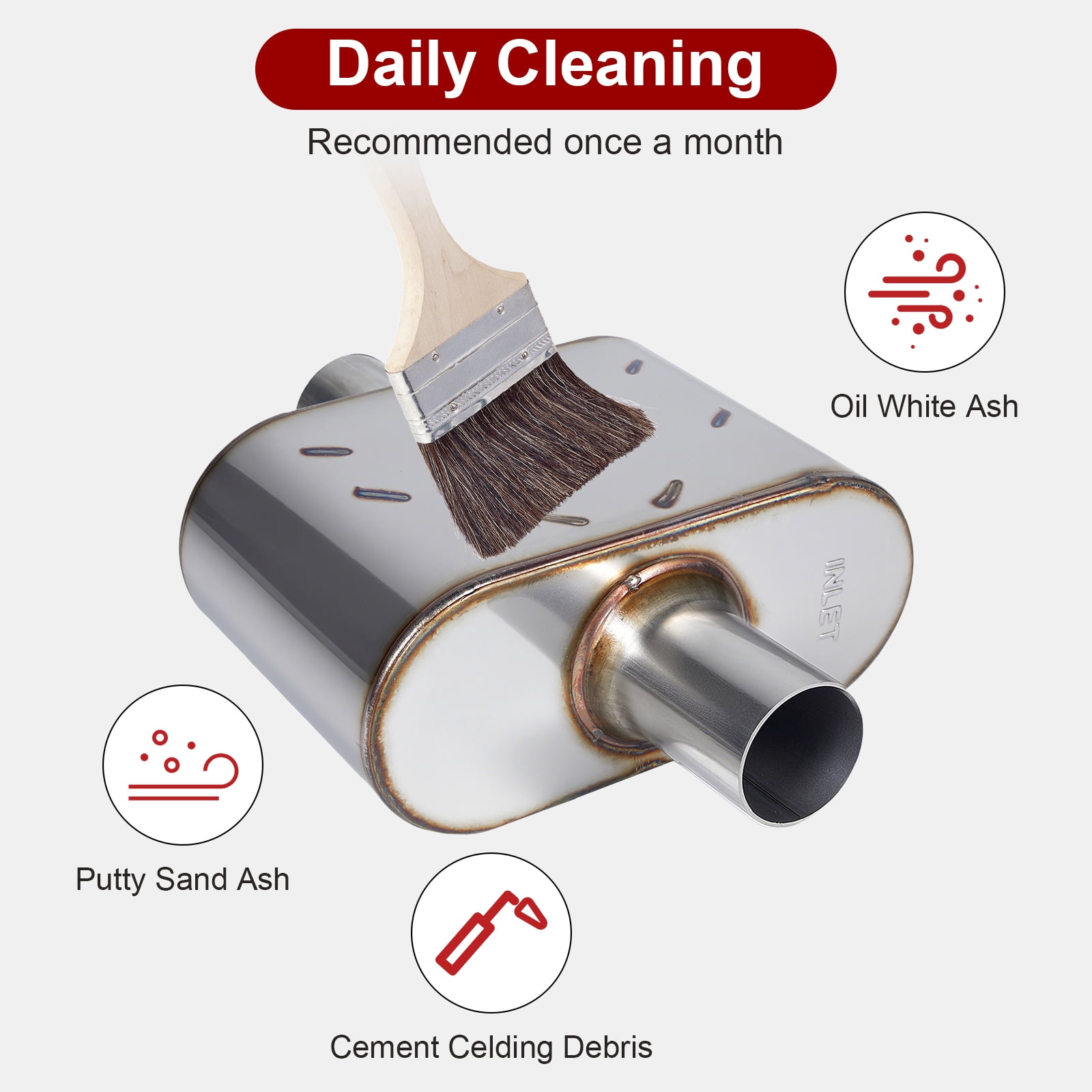 Universal Exhaust Muffler, Single Chamber Performance Muffler for Cars Trucks, Stainless Steel, 3" Inlet/Outlet, Overall Length 13"
