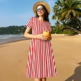 thumbnail image 4 of Fotbe Red And White Stripes Vestido Largo de Moda para Mujer, Vestido Tipo Camiseta con Manga Corta y Estilo Casual a Rayas y Bloques de Color, 4 of 6