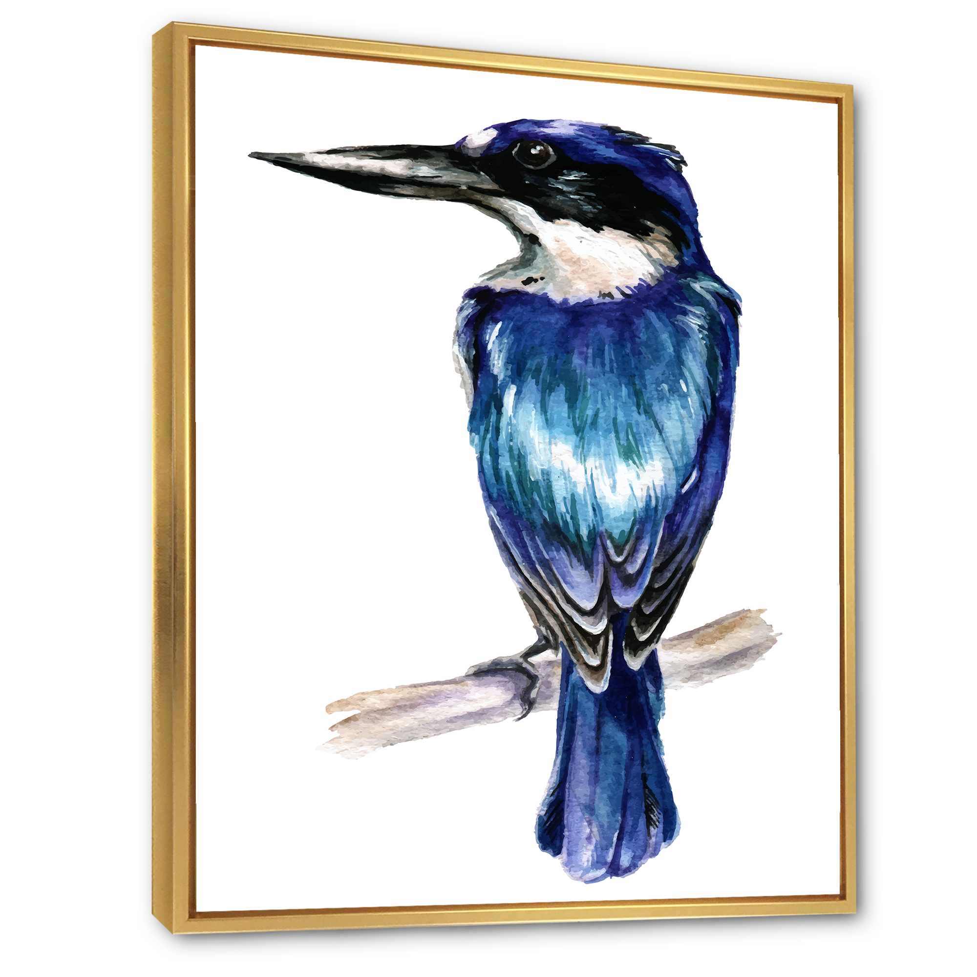 Style Blue Kingfisher Bird 30 in x 40 in Framed Painting Canvas Art Print, by Designart