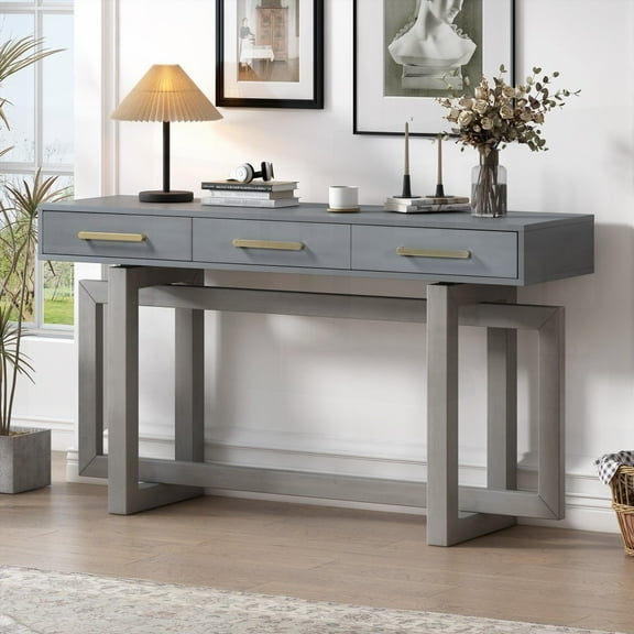 U_STYLE Elegant Console Table for Hallway, Living Room & Foyer, 3 Drawers with Iron Handles