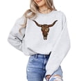 thumbnail image 5 of Western Longhorn Skull Sweatshirt for Women Vintage Cow Skull Graphic Pullover Gray Sweatshirt Adult Small, 5 of 7