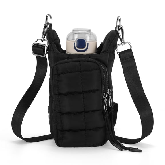 Unique Bargains Water Bottle Carrier Bag Convenient and Durable Crossbody Water Bottle Holder for Hiking Cycling Black