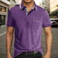 thumbnail image 2 of Men's Polo Shirts Summer Business Dressy Short Sleeve Button Up Collared Tops with Pocket Lightweight Breathable Loose Fit Dress Shirts for Men Purple XL, 2 of 6