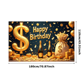 thumbnail image 3 of Golden Theme Happy Birthday Banner Decorative Design Party Backdrop for Birthday Celebration Indoor Party Event, 3 of 4