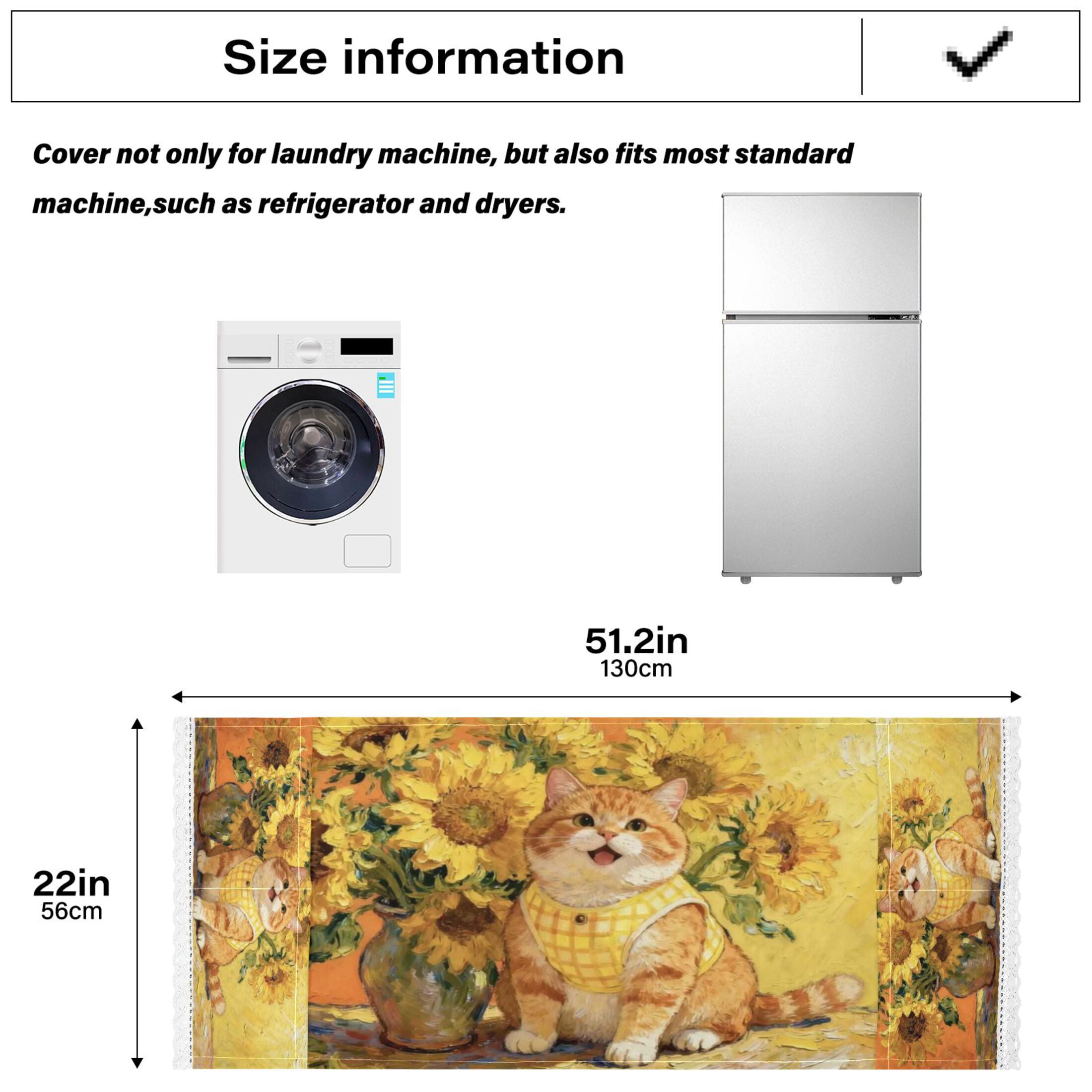 Wobogo Sunflower Fluffy Cat Washing Machine Cover Dustproof Washer Dryer Cover Waterproof Laundry Room Decorative Protector