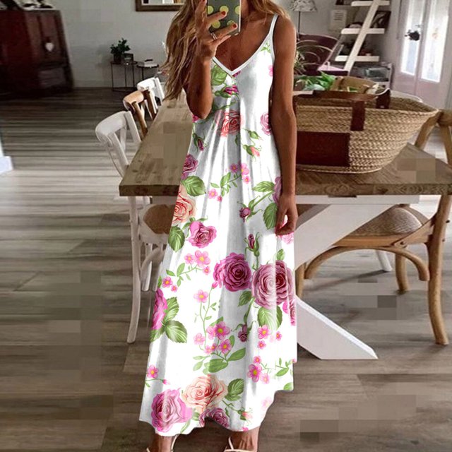 WILLBEST Vestidos de Algodon para Mujer Vestido Largo de Verano sin Mangas con Estampado Informal para Fiesta de Verano Grande