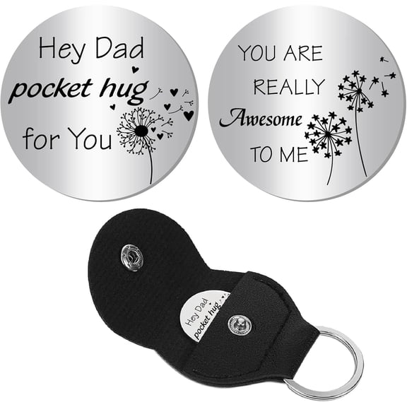 Dandelion Pocket Hug Token Long Distance Keepsake Stainless Steel Token Relationship Double Sided with PU Leather Keychain Gift for Dad Father Men 1.2x1.2 Inch-You Are Really Awesome To Me