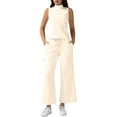 thumbnail image 5 of Women's 2 Piece Tank Top Outfits Turtleneck Sleeveless Blouse Drawstring Elastic Waist Pants Causal Loose Set (L, Beige), 5 of 9