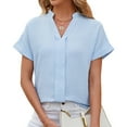 thumbnail image 2 of ameIAEA V Neck Blouses for Women Dressy Casual Work Shirts Roll-up Short Sleeve Business Tops, 2 of 6