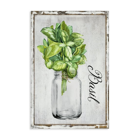 Stupell Industries Rustic Garden Basil Plants & Flowers Painting Wrapped Canvas Art Print Wall Art, 16 x 24