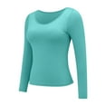 thumbnail image 5 of Built In Bra T Shirt for Womens Padded Long Sleeve Tops Active Blouses Soft Pajama Casual Shirts for Workout Women's Thermal Underwear Toddler Thermals Top and Bottom Set Men Thermal Top Ladies, 5 of 7