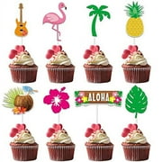 Morofme 24pcs Tropical Cupcake Decoration, Hawaiian Luau Aloha Cupcake Toppers Cake Picks with Flamingo Pineapple Palm Leaves Hibiscus Flowers for Summer Aloha Hawaiian Luau Tropical Party Supplies