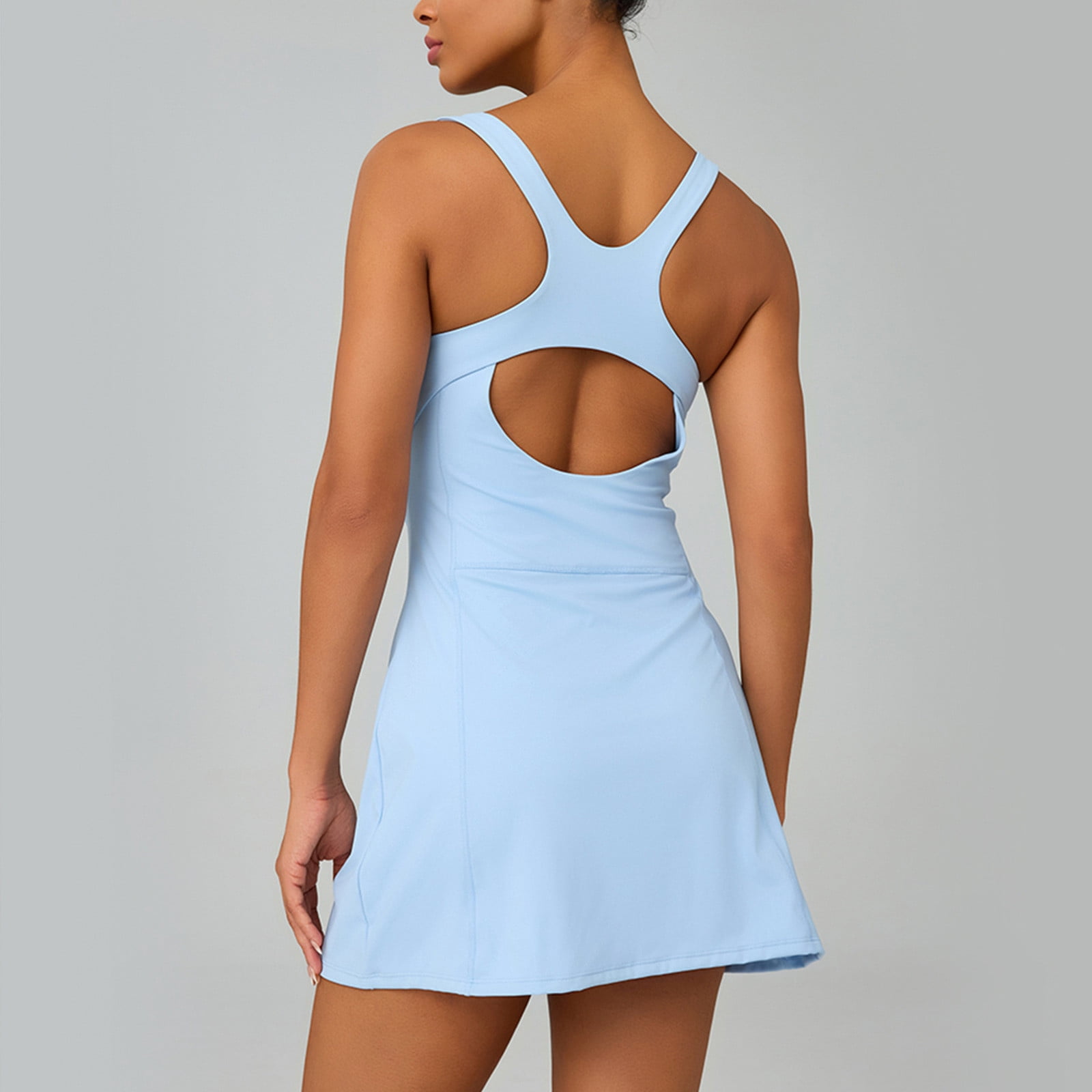 Athletic Tennis Mini Dress Womens Sleeveless Ruched Active Racerback Dress with Shorts Blue M