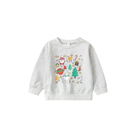 

Binpure Kid Christmas Shirt Long Sleeve Round Neck Santa Cartoon Blouse