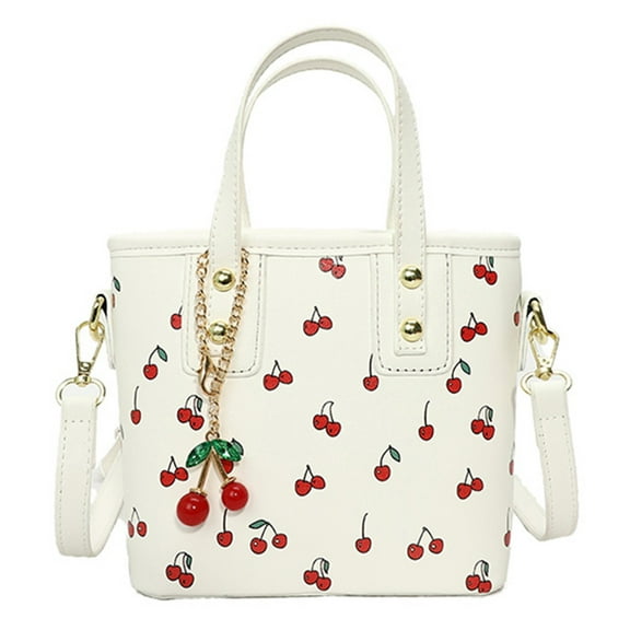 Yucurem Women Pu Cherry Shoulder Bag Stylish Crossbody Bag Chic Tote Handbag (White) PU Leather bag (White)