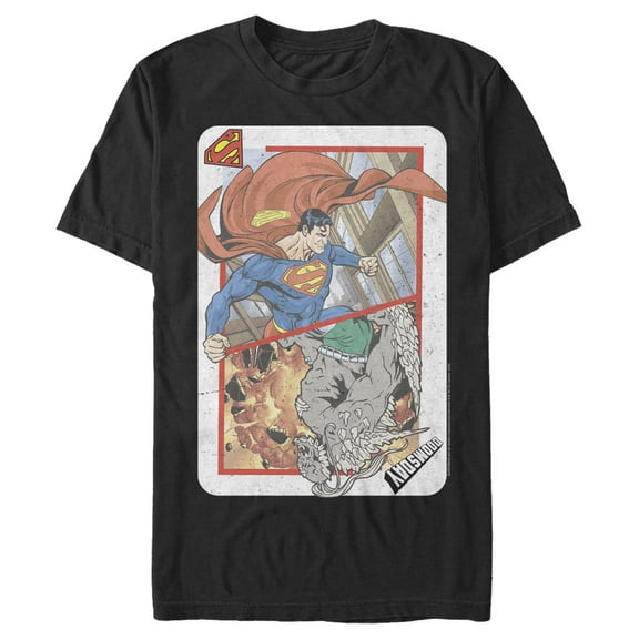 Men's Superman Super Doom Playing Card Graphic Tee Black X Large
