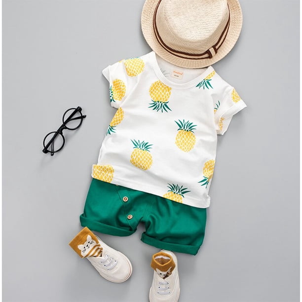 Ropa de verano para bebé, traje de Mickey Mouse para niños, camiseta de dibujos animados para niños y niñas, pantalones cortos, 2 unidades/conjunto, chándales informales para niños pequeños 2T Gao Jinjia LED