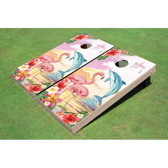 Custom Guy Harvey Flamingo Dolphin Cornhole Boards