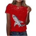 thumbnail image 1 of Pisexur Hauts de Printemps pour Femmes, Pull Décontracté à Manches Courtes Imprimé, Col Rond, Blouses Habillées Décontractées pour Femmes, Rouge, L, 1 of 1