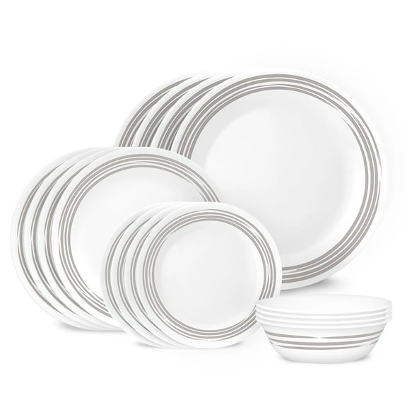 Corelle Brushed Silver 16-Piece Dinnerware Set, Service for 4, Grey and White Plates