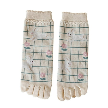 

WOXINDA Women Autumn And Winter Five Finger Socks Pure Cotton Toe Socks Flowers Plaid Socks Wont Stop Running