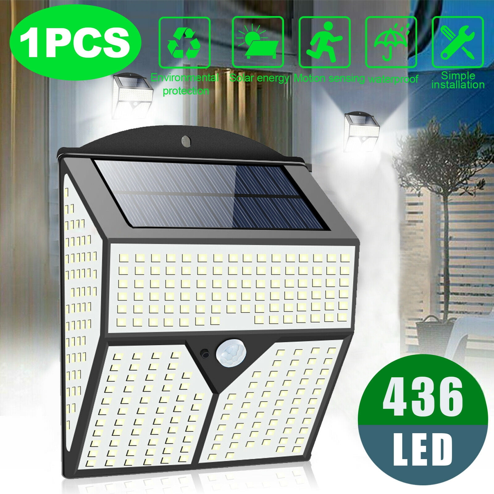 436 LED Garden Light Solar Power PIR Motion Sensor Outdoor Waterproof Wall Lamps 