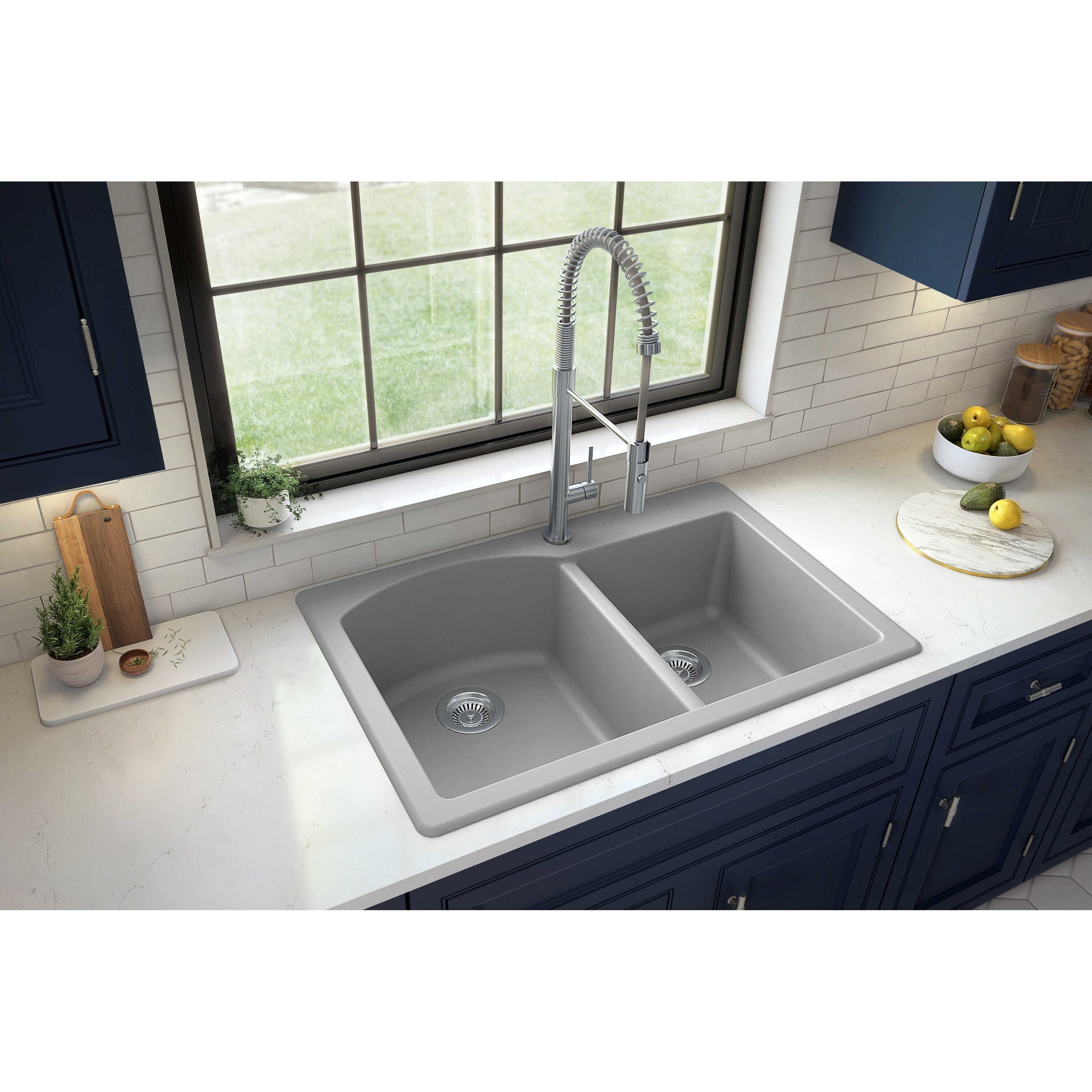 Karran QT-610 Drop-In Quartz Composite 33 in. 1-Hole 60/40 Double Bowl Kitchen Sink in Bisque