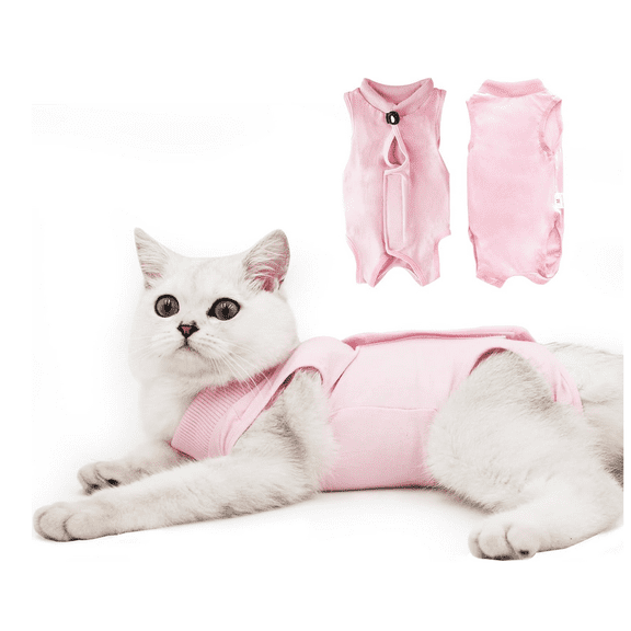 Cat Recovery Suit Post-Surgery, Breathable Cone-of-Shame Alternative Bodysuit for Spayed Female Kittens, Skin Abdonminal Wound Care (Pink,L)