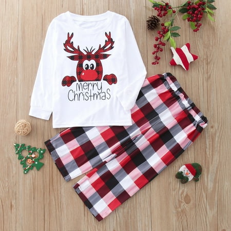 

Christmas Kids Print Blouse Tops And Pants Family Clothes Pajamas