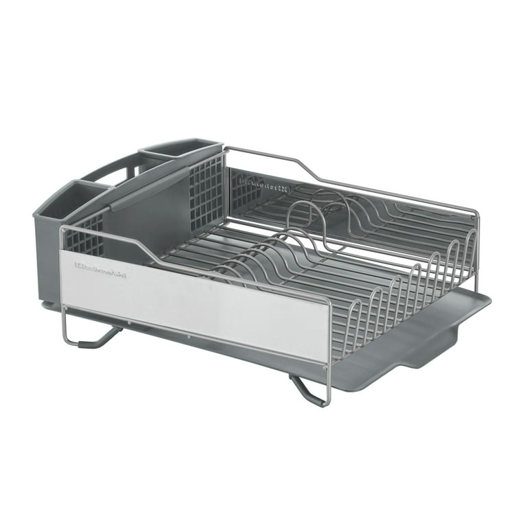  KitchenAid Compact, Space Saving Rust Resistant Dish Rack, with  Angled Self Draining Drain Board and Removable Flatware Caddy, 16.06-Inch,  Gray: Home & Kitchen