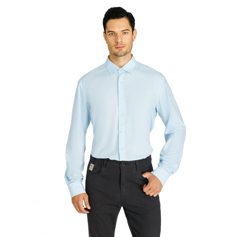 1PA1 Men's Long Sleeve Button Down Shirts Casual Formal Plain Dress  Shirts,Blue,XL