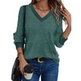 thumbnail image 2 of UVN Blouse for Women Fall V Neck Shirt Long Sleeve Pullover Sweatshirts Dressy Casual Ladies Tops, 2 of 8