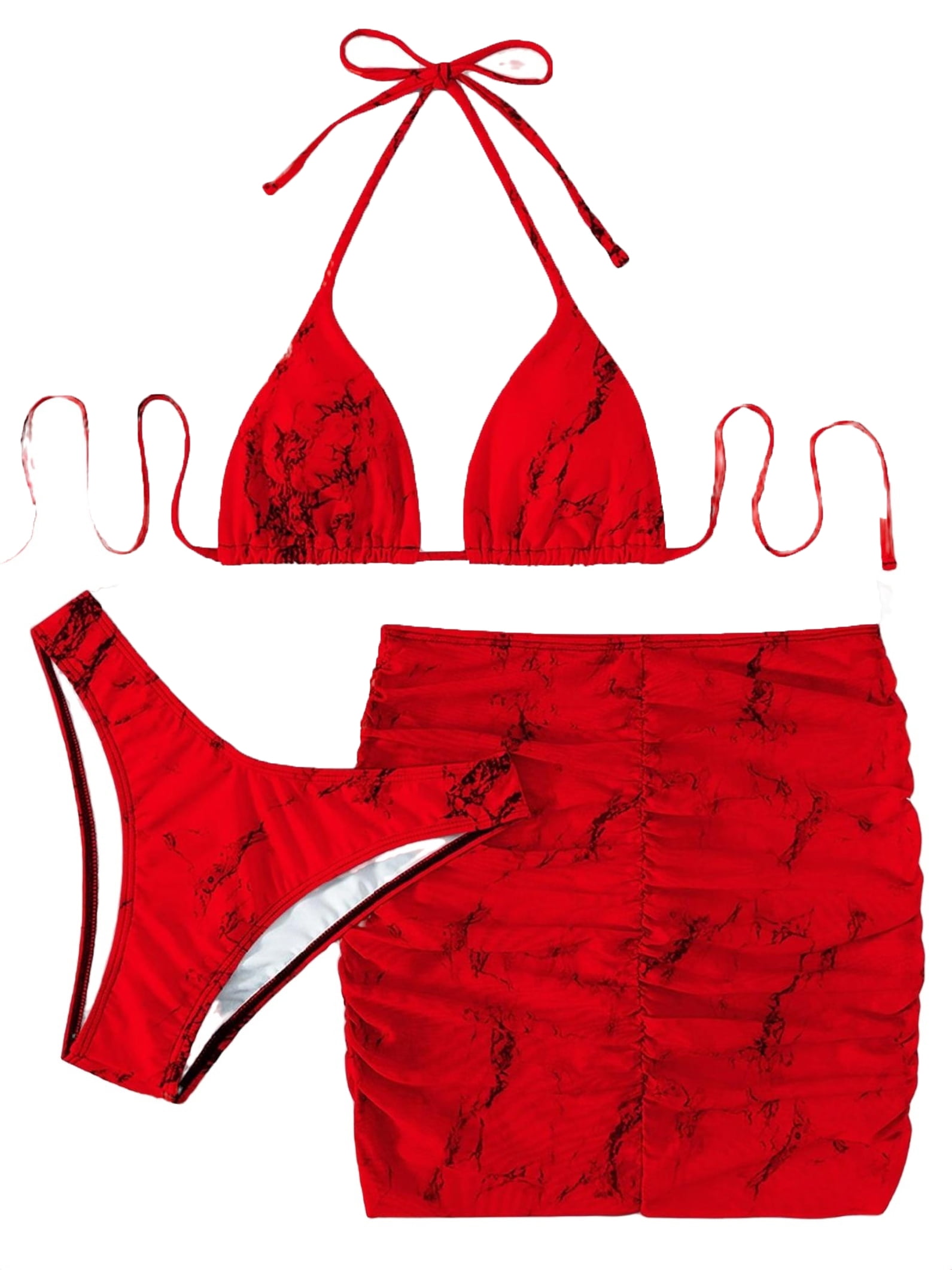 Women's Sexy Tie Dye Halter Red Bikini Sets L