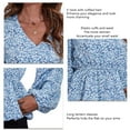 thumbnail image 5 of Print V Neck Wrap Top Lantern Long Sleeve Ruffle Hem Women Floral Print Wrap Blouse for Female Blue Dense Flower XL, 5 of 6