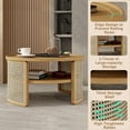 thumbnail image 5 of 2-Tiered Rattan Coffee Table, Natural Wood Center Table with Storage Shelf and Curve Edge Design, Round Tea Table for Small Space, Living Room, Bedroom, 5 of 7