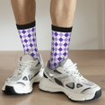 thumbnail image 6 of Xecao Purple argyle Pattern Sport Socks for Women and Men Crew Socks Sporty Calf Socks Casual Socks, 6 of 6