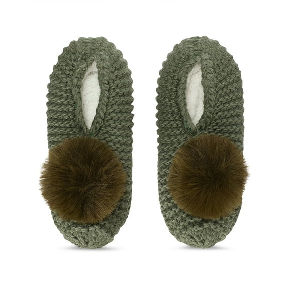 MeMoi Women's Pompom Recycled Knit Sherpa Lined Slippers - Womens - Female (9-11, Teal)
